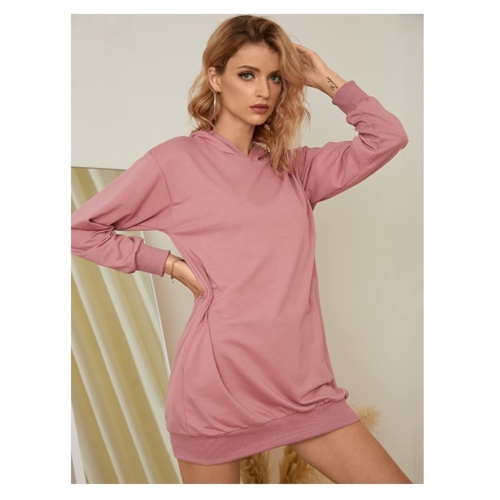 Pink hoodie dress with pockets - Picture 3 of 7